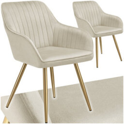 Tectake Set Of 2 Dining Chair Marilyn - Quilted Velvet, Continuous Backrest, Gold Steel Legs  - Cream/gold