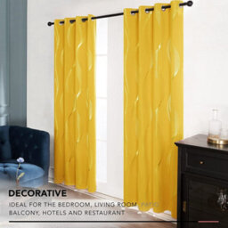 Deconovo Blackout Curtains Eyelet Silver Wave Line Foil Printed Curtains For Bedroom 52X72 Inch Mellow Yellow 2 Panels - thumbnail 2