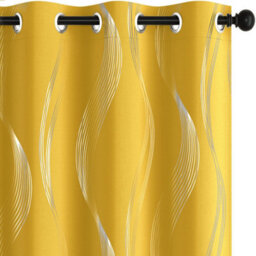 Deconovo Blackout Curtains Eyelet Silver Wave Line Foil Printed Curtains For Bedroom 52X72 Inch Mellow Yellow 2 Panels - thumbnail 5