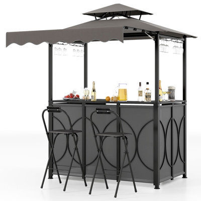 Gainoom Grill Gazebo With Awning 3-Piece Outdoor Bbq Canopy W/ Bar Table & 2 Foldable Bar Chairs Set - image 1