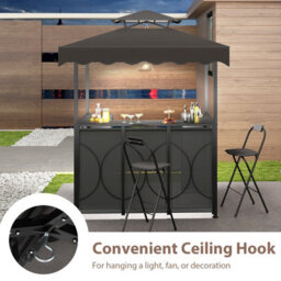 Gainoom Grill Gazebo With Awning 3-Piece Outdoor Bbq Canopy W/ Bar Table & 2 Foldable Bar Chairs Set - thumbnail 7
