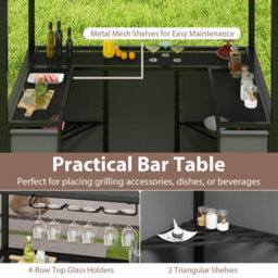 Gainoom Grill Gazebo With Awning 3-Piece Outdoor Bbq Canopy W/ Bar Table & 2 Foldable Bar Chairs Set - thumbnail 5