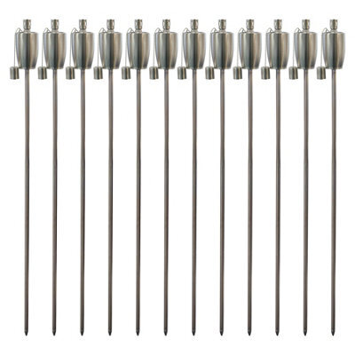 Harbour Housewares 146Cm Metal Garden Torches - Barrel - Set Of 12 Silver Outdoor Lighting Oil Fuel Lamp Candle Flame Lantern - image 1