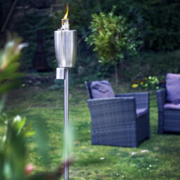 Harbour Housewares 146Cm Metal Garden Torches - Barrel - Set Of 12 Silver Outdoor Lighting Oil Fuel Lamp Candle Flame Lantern - thumbnail 6