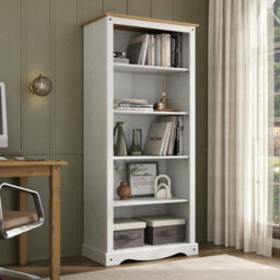 Mews Corona White Tall Bookcase Large Solid Pine Wood - thumbnail 1