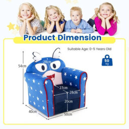 Costway Kids Sofa Children Armrest Upholstered Chair Cute Pattern Armchair Solid Frame - thumbnail 2