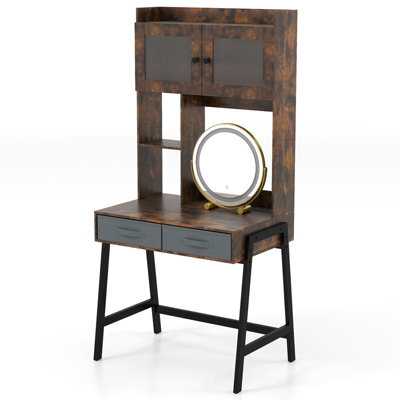 Costway Vanity Desk With Rotating Mirror Makeup Dressing Table With Cabinet-Brown - image 1