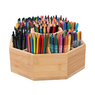 Bamboo Rotating Desk Organizer Spinning Art Supply Storage Holder - image 1