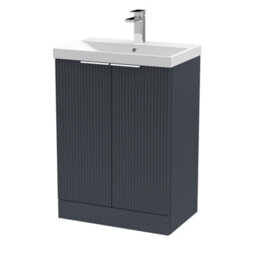 Balterley Tixall Fluted 2 Door Floor Standing Vanity Unit With Thin Edge Basin, Dark Grey, 600mm - thumbnail 1