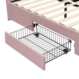 Abrihome 4Ft6 Kids Upholstered Double Bed 135X190Cm With 2 Storage Drawers, Velvet Headboard & Sturdy Slats, Pink - thumbnail 8