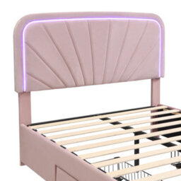 Abrihome 4Ft6 Kids Upholstered Double Bed 135X190Cm With 2 Storage Drawers, Velvet Headboard & Sturdy Slats, Pink - thumbnail 7