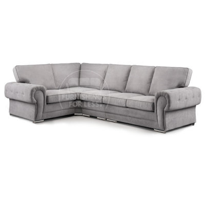 Furnishings For Less UK Milan 5 Seater Long  L Shaped Corner Sofa Full Back Chesterfield Arms Grey Left Hand Facing - image 1