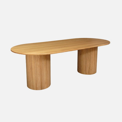 Sweeek - Oval Dining Table In Rubberwood And Oak Veneer Natural Finish Seats 8 L 220 X W 100 X H 73 Cm Estelle - image 1