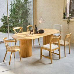 Sweeek - Oval Dining Table In Rubberwood And Oak Veneer    Natural Finish Seats 8    L 220 X W 100 X H 73 Cm    Estelle - thumbnail 6