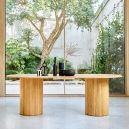 Sweeek - Oval Dining Table In Rubberwood And Oak Veneer    Natural Finish Seats 8    L 220 X W 100 X H 73 Cm    Estelle - thumbnail 2