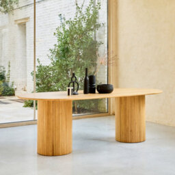Sweeek - Oval Dining Table In Rubberwood And Oak Veneer    Natural Finish Seats 8    L 220 X W 100 X H 73 Cm    Estelle - thumbnail 3