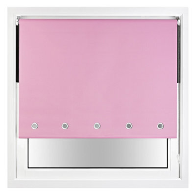 Furnished Thermal Blackout Roller Blinds With Round Eyelets & Metal Fittings - Pink (W)210Cm (L)210Cm