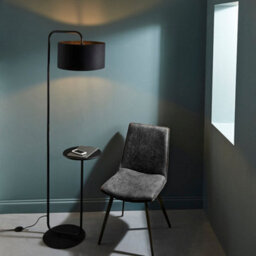 Satin Black Floor Lamp With Side Table - 1750mm Height - 38Cm Black Fabric Shade - thumbnail 5