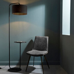 Satin Black Floor Lamp With Side Table - 1750mm Height - 38Cm Black Fabric Shade - thumbnail 3