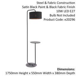 Satin Black Floor Lamp With Side Table - 1750mm Height - 38Cm Black Fabric Shade - thumbnail 2
