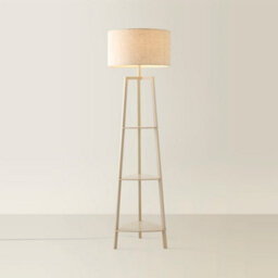Valuelights Hiru Large Linen Shade Cream 3 Tier Wooden Shelf Floor Lamp And Bulb - thumbnail 3