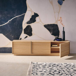 Sweeek - 3-Door Tv Unit Wood Effect Natural 140X43X45 Cm - Kuba - thumbnail 3
