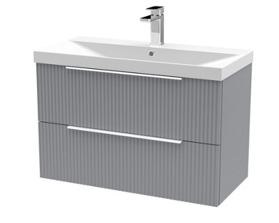Hudson Reed Fluted Wall Hung 2-Drawer Vanity And Thin-Edge Basin, Contemporary Sink Vanity Unit, Satin Grey, 800mm - image 1