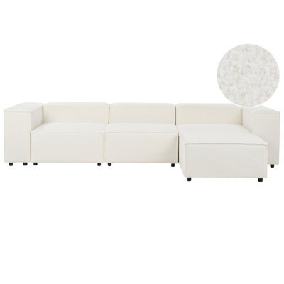 Beliani Modular Corner Sofa 3 Seater Ardal Boucle White With Ottoman - image 1