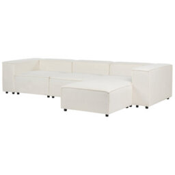 Beliani Modular Corner Sofa 3 Seater Ardal Boucle White With Ottoman - thumbnail 4