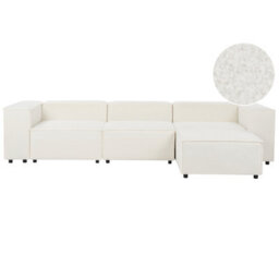 Beliani Modular Corner Sofa 3 Seater Ardal Boucle White With Ottoman - thumbnail 1
