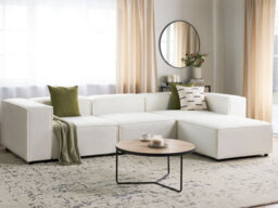 Beliani Modular Corner Sofa 3 Seater Ardal Boucle White With Ottoman - thumbnail 2