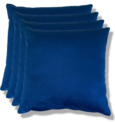 Beautiful Beanbags Set Of 4 Plush Velvet Scatter Cushions Complete With Cushion Pads Furniture Cushions With Inserts 4 Plush Velvet Cushions - Blue - image 1