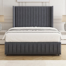 Bsspoke Luna Divan Bed Set Steel Plush Velvet 54Inch Wingedback Headboard & Footboard & Mattress No Drawers In All Sizes - thumbnail 1