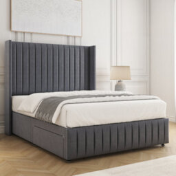 Bsspoke Luna Divan Bed Set Steel Plush Velvet 54Inch Wingedback Headboard & Footboard & Mattress No Drawers In All Sizes - thumbnail 2