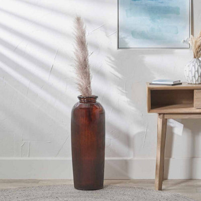 Pacific Lifestyle Tall Ribbed Vase In Pecan Brown Recycled Glass - image 1