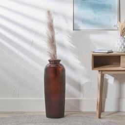 Pacific Lifestyle Tall Ribbed Vase In Pecan Brown Recycled Glass