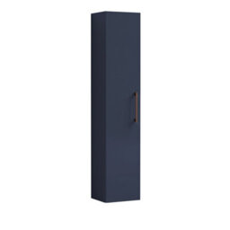 Balterley Bramshall Modern Bathroom 1 Soft Close Door Wall Hung Tall Storage Unit, Satin Dark Blue With Copper Handle, 300 mm