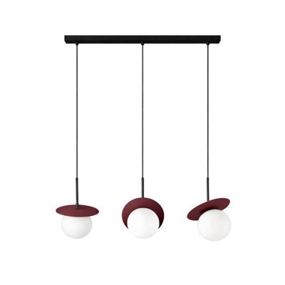 Luminosa Lighting Luminosa Aura Bar Pendant Ceiling Light Black, Burgundy White Glass Shade 3X E27 - image 1
