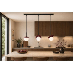 Luminosa Lighting Luminosa Aura Bar Pendant Ceiling Light Black, Burgundy White Glass Shade 3X E27 - thumbnail 2