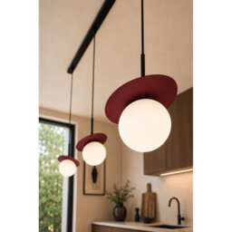 Luminosa Lighting Luminosa Aura Bar Pendant Ceiling Light Black, Burgundy White Glass Shade 3X E27 - thumbnail 3