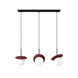 Luminosa Lighting Luminosa Aura Bar Pendant Ceiling Light Black, Burgundy White Glass Shade 3X E27 - thumbnail 1
