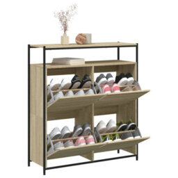 Berkfield Shoe Cabinet With 4 Flip-Drawers Sonoma Oak 100X34X112 Cm - thumbnail 4