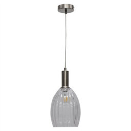 First Choice Lighting Set Of 2 Birch - Clear Fluted Glass Satin Nickel Deco Pendant Fittings - thumbnail 2