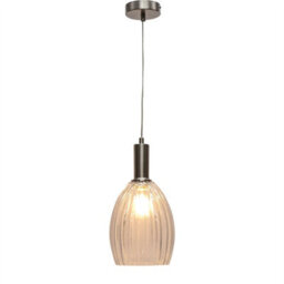 First Choice Lighting Set Of 2 Birch - Clear Fluted Glass Satin Nickel Deco Pendant Fittings - thumbnail 3