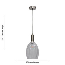 First Choice Lighting Set Of 2 Birch - Clear Fluted Glass Satin Nickel Deco Pendant Fittings - thumbnail 6