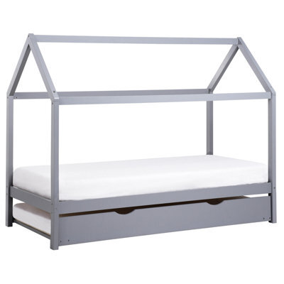 Beliani Kids Trundle Bed Pine Wood Crillon 90 X 200 Cm (Eu Single) Grey - image 1