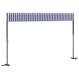 Berkfield Free Standing Awning Blue And White 500X300 Cm Fabric And Steel - thumbnail 6