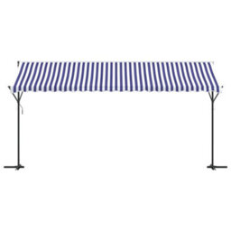 Berkfield Free Standing Awning Blue And White 500X300 Cm Fabric And Steel - thumbnail 3