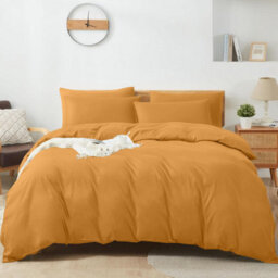 Aspire Homeware Plain Duvet Cover Set Soft Microfibre, Ochre, King (L)220Cm X (W)230Cm