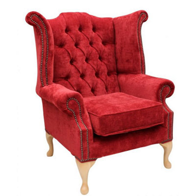 Chesterfield High Back Wing Chair Velluto Post Box Fabric In Queen Anne Style - image 1